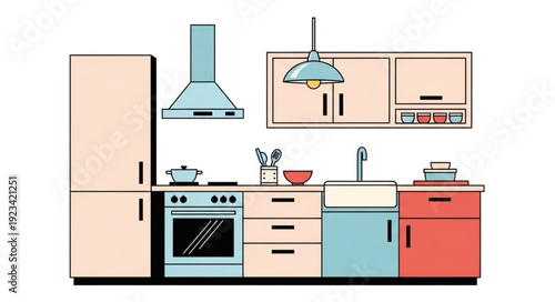 Modern Kitchen Interior Design Illustration Flat Style.