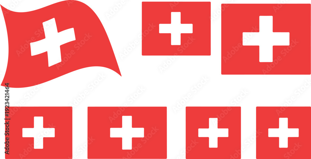 Obraz premium Multiple depictions of the swiss flag collection vector illustration
