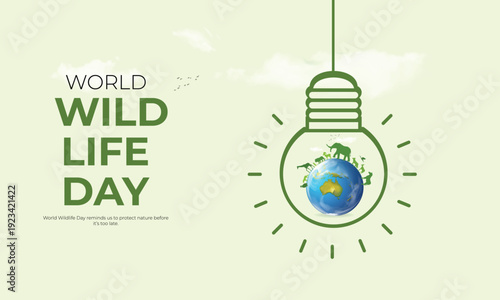 World Wildlife Day, Concept of Earth and animal life in different environments. Excellent for themes: Earth, Nature, Preservation of wild life and many more.