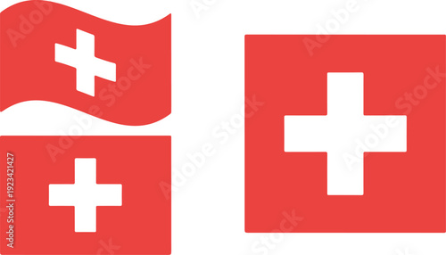 Three graphical representations of the swiss flag illustration