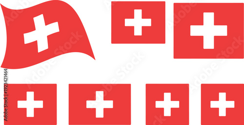 Multiple depictions of the swiss flag collection vector illustration