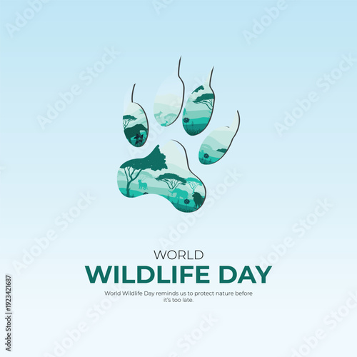 World Wildlife Day, Concept of Earth and animal life in different environments. Excellent for themes: Earth, Nature, Preservation of wild life and many more.