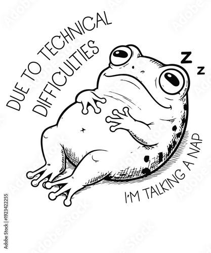 Due to Technical Difficulties I am Taking a Nap, Funny Sleeping Frog, funny frog, sleeping frog, technical difficulties, taking a nap
