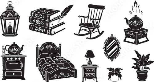 Black and white vintage home interior and furniture