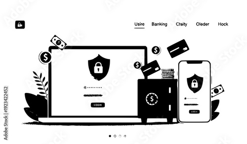 Digital banking protection landing page vector design