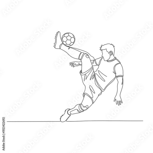Continuous Line Drawing Of A Soccer Player Kicking the Ball