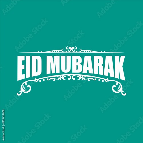 Islamic greeting design for Eid Mubarak in green with elegant luxury ornaments.