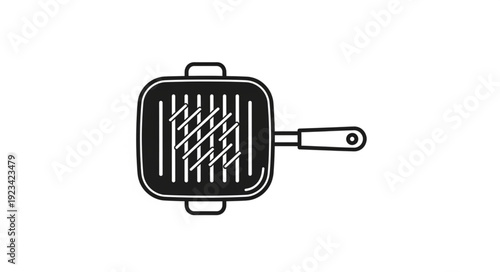 Black and White Grill Pan Illustration.