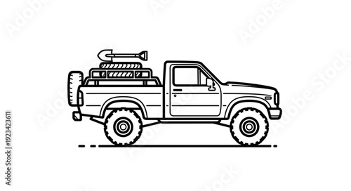 Black and White Pickup Truck Illustration.
