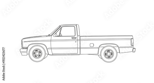 Black and White Pickup Truck Illustration.