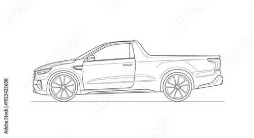 Black and White Pickup Truck Illustration.