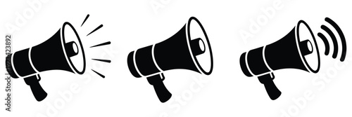 Megaphone Icon Set, Loudspeaker and Megaphone Symbols, Sound and Announcement Icons, Marketing Campaign Illustrations, Social Media Broadcast Vector
