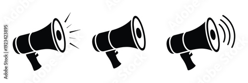 Megaphone Icon Set, Megaphone Symbol with Sound, Loudspeaker Megaphone Icons Collection, Announcement and Broadcast Illustrations, Marketing Promotion Vector Design