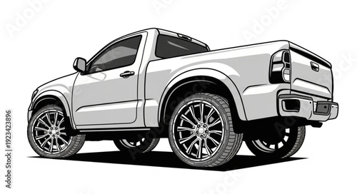Black and White Pickup Truck Illustration.