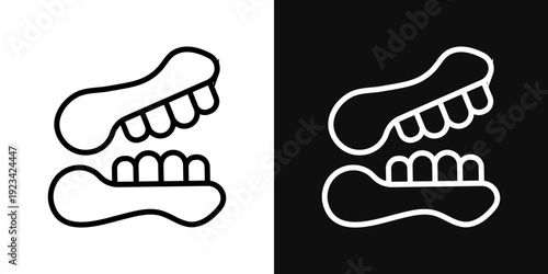 False jaw icons set in black and white thin line stroke