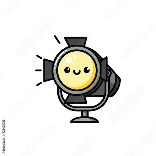 Cute Smiling Spotlight Character Shining Brightly, a Charming Vector Illustration for Entertainment Concepts