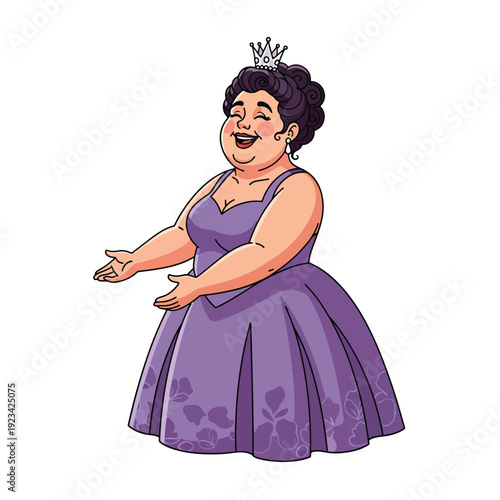 Enchanting Plus-Size Opera Singer Performing with Joyful Expression, Isolated Character Illustration