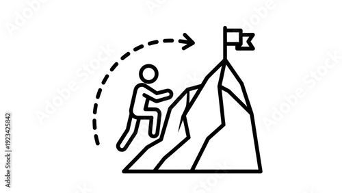 Climber Reaching a Rocky Summit With Flag, Symbolizing Adventure, Perseverance, and Personal Achievement on a Mountain Trail.