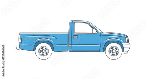 Blue Pickup Truck Side View.