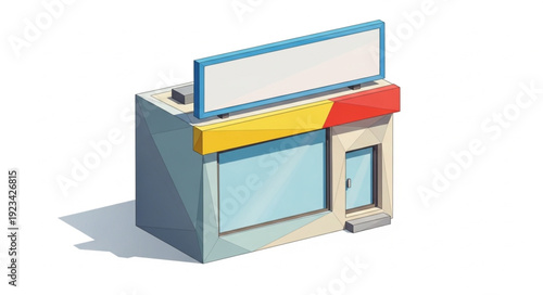 Small shop building with a blank sign, perfect for business advertising and retail.
