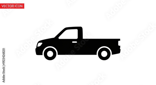 Black Pickup Truck Silhouette Illustration.
