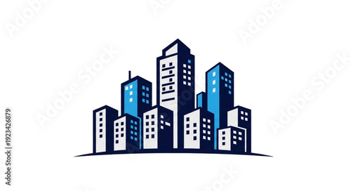 City skyline illustration featuring various buildings and skyscrapers in a modern urban environment.
