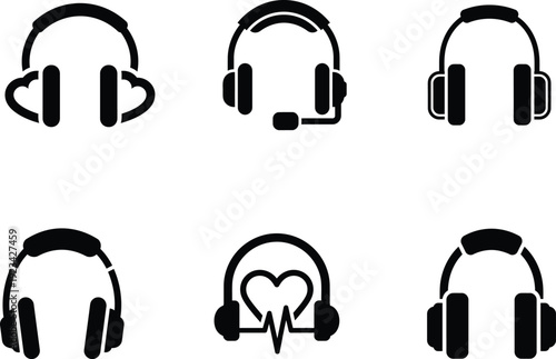 Headphones icons set for music and audio equipment