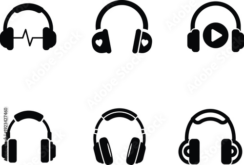 Headphones icons in black color on white background