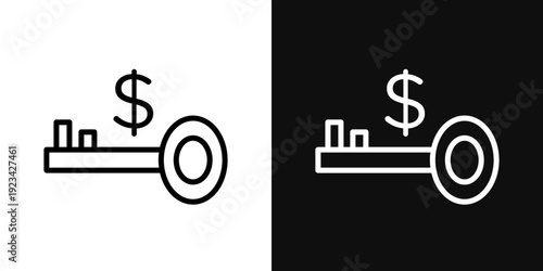 Key revenue icons set in black and white thin line stroke