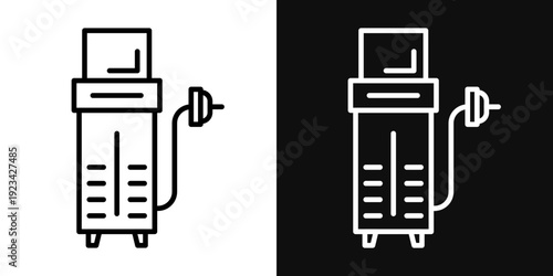 Laser epilation equipment icons set in black and white thin line stroke