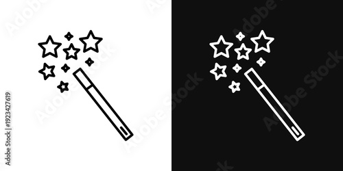 Magic wand icons set in black and white thin line stroke