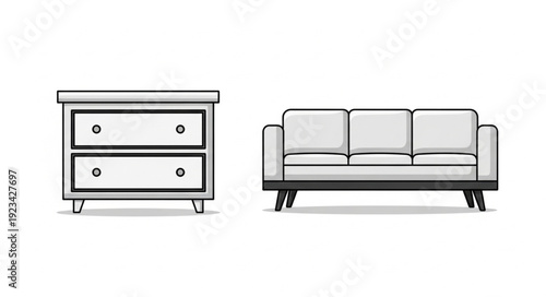 Modern Sofa and Chest of Drawers Furniture Set.