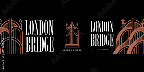 Luxury Black & Copper Bridge Outline SVG Set of Cards – Elegant Vector Banner, Card, Flyer with Minimalist Urban Design and Premium Modern Aesthetic

