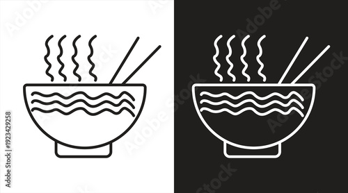 Ramen noodles with bowl, chopsticks, and smoke, vector icon. Suitable for websites, logos, apps, templates, and UI designs. EPS10

