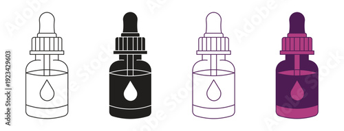Skincare serum dropper bottle icon set. Vector illustration.