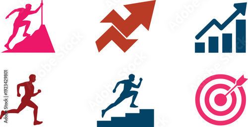 Business growth and success with people running and arrows
