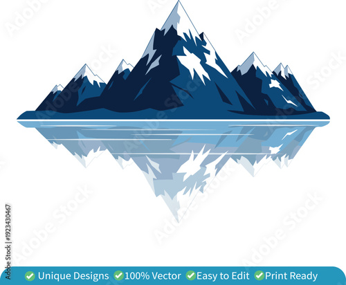 Majestic Mountain Landscape with Lake Reflection Vector – Snowy Peak Nature Illustration Design