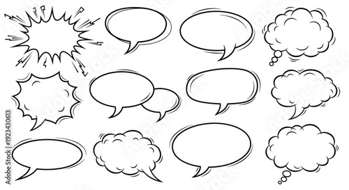 Hand Drawn Speech Bubbles Collection: Comic, Thought, Explosion Styles