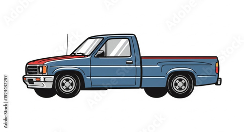 Blue Pickup Truck Side View.