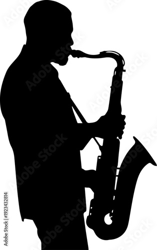 Saxophone Player Silhouette Vector Illustration Musician Playing Jazz or Blues Instrument Black and White Minimal Art