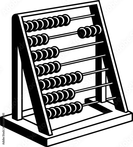 Black and White Abacus Calculating Tool for Education and Math Learning Vector Graphic