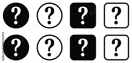 Question Mark Symbols Set, Representing Help, FAQ, Unknown or Uncertain Concepts, UI Support Icons, Problem Solving, Error State Illustrations, Missing Information, Inquiry Vector Design.