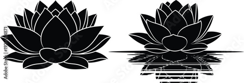 Black and white lotus flower silhouette art