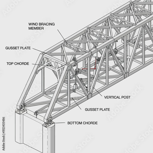 Detailed diagram of a steel truss structure with labeled components.