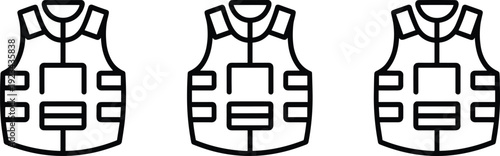 Bulletproof vest outline icons set isolated on white background tactical military police body armor vector illustration collection