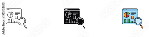 Web data analysis and business insight icon vector. Online dashboard with financial pie chart and bar graph audit symbol. Vector Illustration.