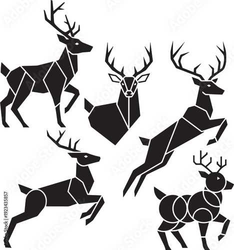 Black and white geometric deer silhouettes