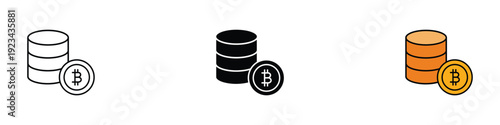 Bitcoin cryptocurrency database storage icon vector. Blockchain technology investment and secure crypto asset management symbol. Vector Illustration.