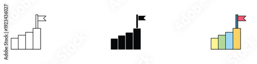 Business milestone achievement icon vector. Financial growth success with target flag and ascending chart symbol. Vector Illustration.