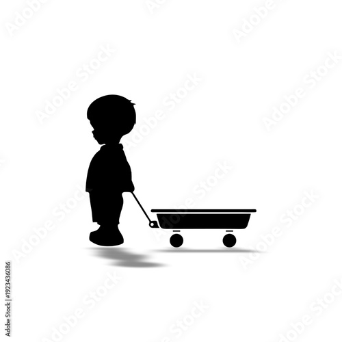boy pulling cart vector icon